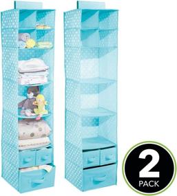 img 3 attached to 👶 mDesign Soft Fabric Hanging Storage Organizer for Child/Kids Room or Nursery - 7 Shelves, 3 Removable Drawers, Polka Dot Pattern - 2 Pack - Turquoise Blue & White Dots