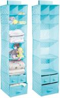 👶 mdesign soft fabric hanging storage organizer for child/kids room or nursery - 7 shelves, 3 removable drawers, polka dot pattern - 2 pack - turquoise blue & white dots logo