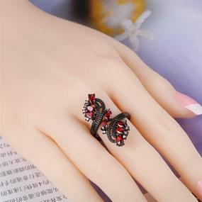 img 3 attached to 💍 Uloveido Women's Punk Black Wedding Rings: Oval and Round Cut Red White Cubic Zirconia Rhinestones Open Tail Anniversary Jewelry J656