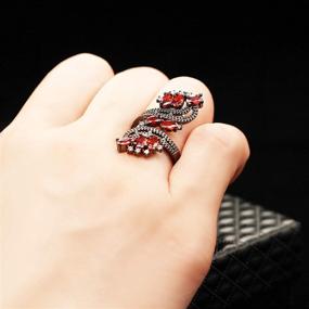 img 4 attached to 💍 Uloveido Women's Punk Black Wedding Rings: Oval and Round Cut Red White Cubic Zirconia Rhinestones Open Tail Anniversary Jewelry J656