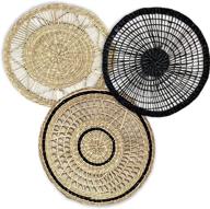 🧺 windsor luxe set of 3 boho wall hanging baskets: natural seagrass, black wicker & bamboo rattan - decorative for home living room, bathroom, bedroom, and kitchen - 12.6 inches логотип