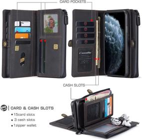 img 2 attached to CaseMe iPhone 11 Wallet Case - Stylish Detachable PU Leather Phone Clutch with 15-Card Slots for Men and Women - Black-Grey