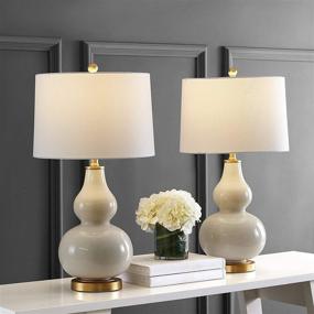 img 2 attached to 💡 Комплект настольных ламп Safavieh Lighting Collection Karlen Cream/Gold Leaf высотой 29 дюймов - идеально подходит для спальни, гостиной, домашнего офиса, включая прикроватные тумбы и в комплекте поставляются светодиодные лампочки.