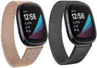 📟 sinpy браслет для fitbit versa 3: набор из 2-х металлических браслетов с магнитным замком – регулируемые заменяемые ремешки, совместимые с трекером fitbit sense. в наличии варианты черного и розового золота. логотип