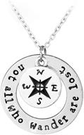 🧭 sterling silver plated two-tone unisex compass pendant necklace - engraved with the motto 'not all who wander are lost' logo