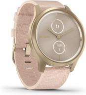 🌟 renewed garmin vivomove style: hybrid smartwatch with real watch hands, gold & pink woven nylon band logo