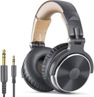 oneodio over ear headphones - wired bass headsets with 50mm driver, foldable 🎧 lightweight design, shareport, mic, for recording, monitoring, mixing, podcast, guitar, pc, tv - grey logo