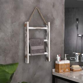 img 3 attached to MyGift 3-Tier Whitewashed Wood Wall-Hanging Hand Towel Storage Ladder with Rope - Compact and Stylish Bathroom Organizing Solution