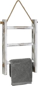 img 4 attached to MyGift 3-Tier Whitewashed Wood Wall-Hanging Hand Towel Storage Ladder with Rope - Compact and Stylish Bathroom Organizing Solution