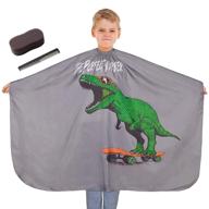 mhjy boys dinosaur haircut barber cape with sponge brush and comb - adjustable closure for kids hair cutting apron logo