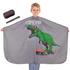 img 4 attached to MHJY Boys Dinosaur Haircut Barber Cape with Sponge Brush and Comb - Adjustable Closure for Kids Hair Cutting Apron