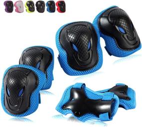 img 4 attached to Wemfg Kids/Youth 6-in-1 Protective Gear Set: Knee Pads, Elbow Pads, Wrist Guard for Rollerblading, Skateboarding, Cycling, Skating, Biking, Scootering