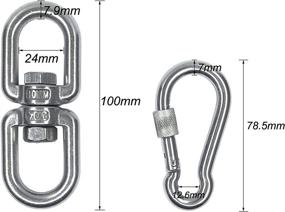 img 3 attached to 🔗 2PCS Stainless Steel M10 Swivel Ring Double Ended Swivel Eye Hook + 2PCS M8 Carabiner: Swing Spinner for Aerial Dance, Children's Swing, Hanging Hammock, Hanging Rotating Device