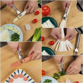 img 2 attached to 🔪 Set of 4 Stainless Steel Green Onion Slicers with Holder, Brush, and Scallion Shredder - Joishine Kitchen Tools