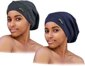 img 4 attached to Adjustable Satin Lined Sleep Cap Set - Ideal for Curly Hair, Dreadlocks, Braids - Unisex (2 Pieces)