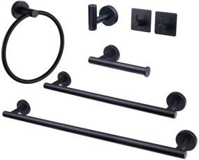 img 4 attached to 🛁 High-Quality TocTen 7-Piece Bathroom Hardware Set in Matte Black - SUS304 Stainless Steel Towel Bar, Holder, Ring, Paper Holder, and 3-Robe Hooks