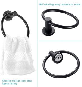 img 1 attached to 🛁 High-Quality TocTen 7-Piece Bathroom Hardware Set in Matte Black - SUS304 Stainless Steel Towel Bar, Holder, Ring, Paper Holder, and 3-Robe Hooks
