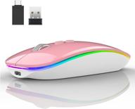 uiosmuph led wireless computer mouse: slim rechargeable, usb receiver & type c adapter, pink logo