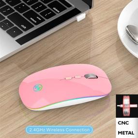 img 2 attached to Uiosmuph LED Wireless Computer Mouse: Slim Rechargeable, USB Receiver & Type C Adapter, Pink