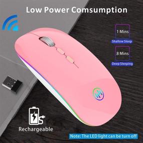 img 1 attached to Uiosmuph LED Wireless Computer Mouse: Slim Rechargeable, USB Receiver & Type C Adapter, Pink