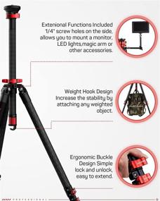 img 2 attached to 📷 Ifootage 65" Carbon Fiber Video Tripod – Professional Camera Tripods with Center Pole, Max Load 17.6 lbs, Compatible with Canon, Nikon, Sony DSLR Camcorder Video Photography