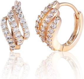 img 4 attached to 💎 GULICX Eye-catching Gold Tone Three Layer White Rhinestone Hoop Earrings for Party Fashion Statement