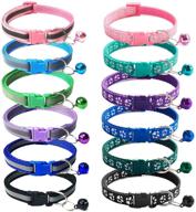 🐱 12 pack reflective cat collar with bell – adjustable solid & paw unique design – soft nylon kitten collars for kitty puppy 7.4-11.8in logo