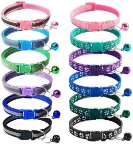 img 4 attached to 🐱 12 Pack Reflective Cat Collar with Bell – Adjustable Solid & Paw Unique Design – Soft Nylon Kitten Collars for Kitty Puppy 7.4-11.8in