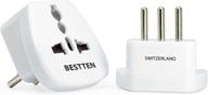 🔌 2-pack bestten type j travel power adapter for liechtenstein, rwanda, and maldives - 3-prong grounded plug with tamper resistant socket logo