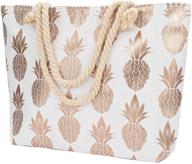 🍍 canvas tote bag with large pineapple print – perfect shoulder bag for women and girls: grocery shopping, travel, and inner zipper pocket included logo