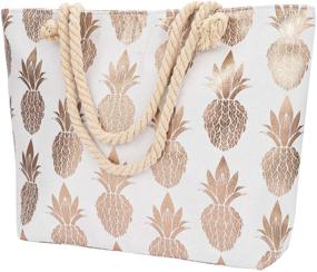 img 4 attached to 🍍 Canvas Tote Bag with Large Pineapple Print – Perfect Shoulder Bag for Women and Girls: Grocery Shopping, Travel, and Inner Zipper Pocket Included