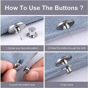 img 1 attached to 👖 Adjustable Jean Button Set - 10 Pack 17mm Replacement Buttons for Pants, No Sew Instant Button with Easy Clip, Snap Tack Metal Button Kit to Customize Waist Size, Detachable Pins - Silver