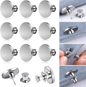 img 4 attached to 👖 Adjustable Jean Button Set - 10 Pack 17mm Replacement Buttons for Pants, No Sew Instant Button with Easy Clip, Snap Tack Metal Button Kit to Customize Waist Size, Detachable Pins - Silver