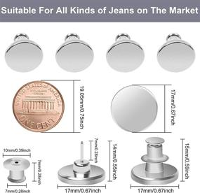 img 3 attached to 👖 Adjustable Jean Button Set - 10 Pack 17mm Replacement Buttons for Pants, No Sew Instant Button with Easy Clip, Snap Tack Metal Button Kit to Customize Waist Size, Detachable Pins - Silver