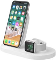 🔋 white belkin boost up wireless charging dock for iphone, apple watch, and usb port - iphone charging station stand with apple watch charging logo