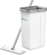 oshang flat floor mop and bucket set for hardwood and laminate floor cleaning with hands-free squeeze. features stainless-steel handle, 2 reusable microfiber mop heads logo