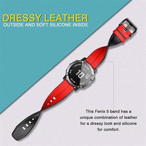img 1 attached to ANCOOL Compatible Fenix 5 Band: Easy-fit Silicone Band with Leather Surface for Fenix 5 Plus/Fenix 6 Pro/Forerunner 945/Approach S62 - Red