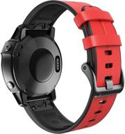 ancool compatible fenix 5 band: easy-fit silicone band with leather surface for fenix 5 plus/fenix 6 pro/forerunner 945/approach s62 - red logo