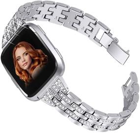img 4 attached to 💎 Joyozy Chic Bling Bands: Stylish Rhinestone Bracelet Replacements for Fitbit Versa Smartwatch - Silver