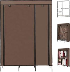 img 3 attached to Hicient Portable Clothes Closet Wardrobe Storage Organizer: Breathable Fabric, Zippered Double Rod, Easy Assembly, Durable Bedroom Organizer (Coffee)