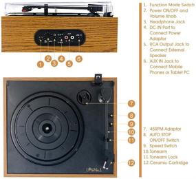 img 2 attached to 🎵 LP&amp;No.1 Vintage Vinyl Record Player with Bluetooth, 3 Speed Belt-Drive Turntable & Stereo Speakers - Yellow Brown