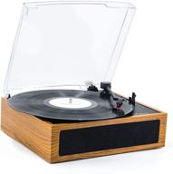 🎵 lp&amp;no.1 vintage vinyl record player with bluetooth, 3 speed belt-drive turntable & stereo speakers - yellow brown logo