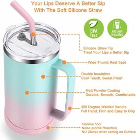 img 2 attached to 🥤 24 OZ Insulated Mug with Handle - Leak Proof Stainless Steel Coffee Cup | Flip Lid and Straw | Keeps Hot for 8 Hours | No Sweat Double Walled Water Canteen | Handled Tumbler | Dishwasher Safe