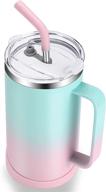 🥤 24 oz insulated mug with handle - leak proof stainless steel coffee cup | flip lid and straw | keeps hot for 8 hours | no sweat double walled water canteen | handled tumbler | dishwasher safe logo