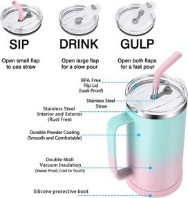 img 1 attached to 🥤 24 OZ Insulated Mug with Handle - Leak Proof Stainless Steel Coffee Cup | Flip Lid and Straw | Keeps Hot for 8 Hours | No Sweat Double Walled Water Canteen | Handled Tumbler | Dishwasher Safe