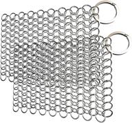 efficient 2 pack cast iron cleaner: stainless 🧽 steel skillet chainmail scrubber, ideal for metal cookware, 4 inches logo