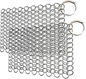img 4 attached to Efficient 2 Pack Cast Iron Cleaner: Stainless 🧽 Steel Skillet Chainmail Scrubber, Ideal for Metal Cookware, 4 Inches