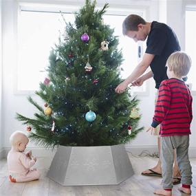 img 3 attached to 🎄 NUNGT Metal Christmas Tree Ring: Festive Silver Tree Skirt & Collar with Printed Snowflakes – Perfect Holiday Decor!