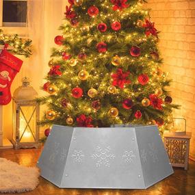 img 4 attached to 🎄 NUNGT Metal Christmas Tree Ring: Festive Silver Tree Skirt & Collar with Printed Snowflakes – Perfect Holiday Decor!