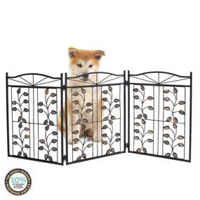 img 1 attached to 🐾 Hoovy Foldable & Extendable Metal Pet Gate: Portable and Durable Freestanding Dog & Puppy Gate for Home & Office Use, Ensuring Pet Safety, No Assembly Required, Metal Leaf Design